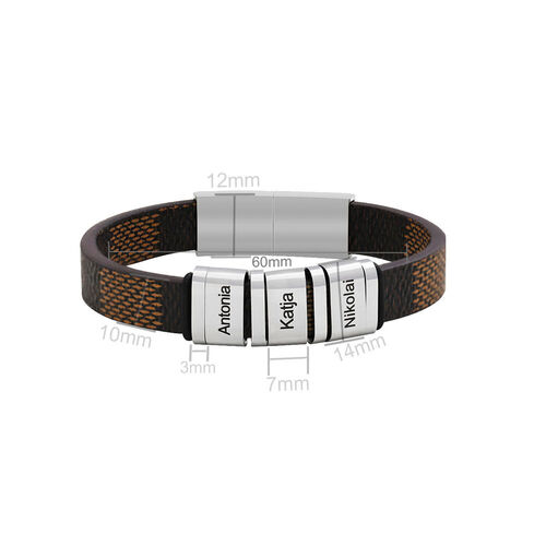 Personalized Vintage Leather Men's Bracelet Custom Family Names Heartwarming Father's Day Gift