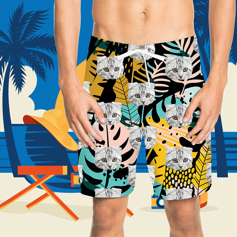 Custom Face Good-looking Colorful Palm Men's Beach Shorts