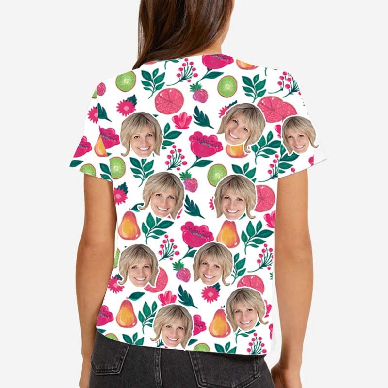 Custom Face Hawaiian T-Shirt With Flower & Fruit