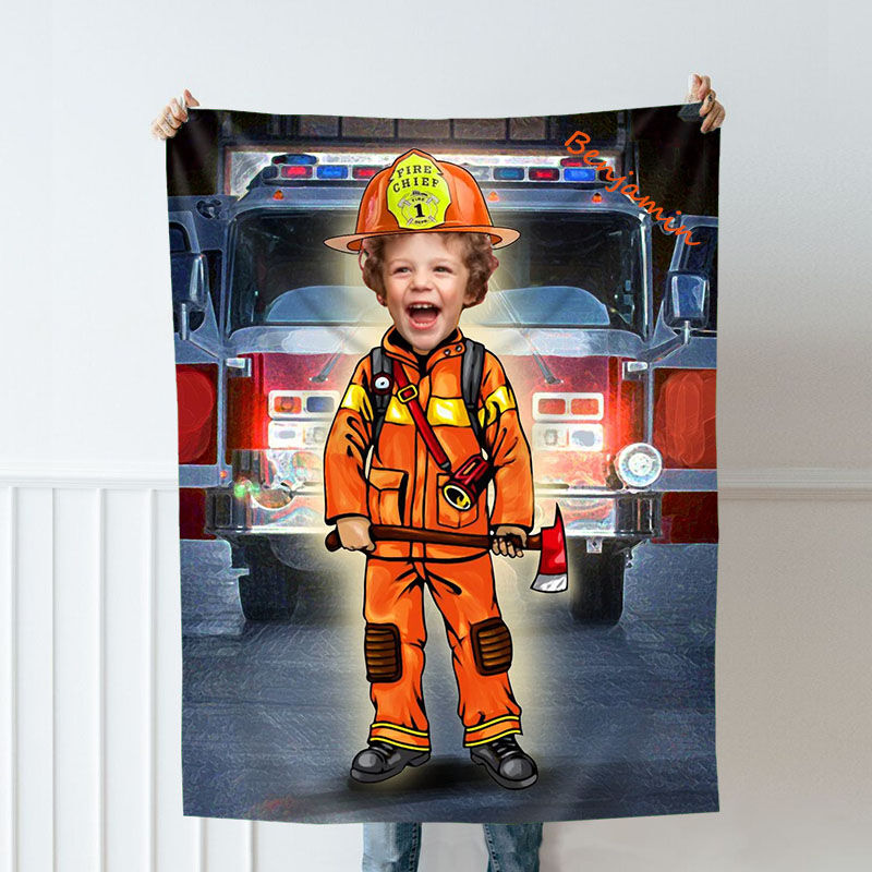 Personalized Custom Photo Blanket Brave Fireman Flannel Blanket