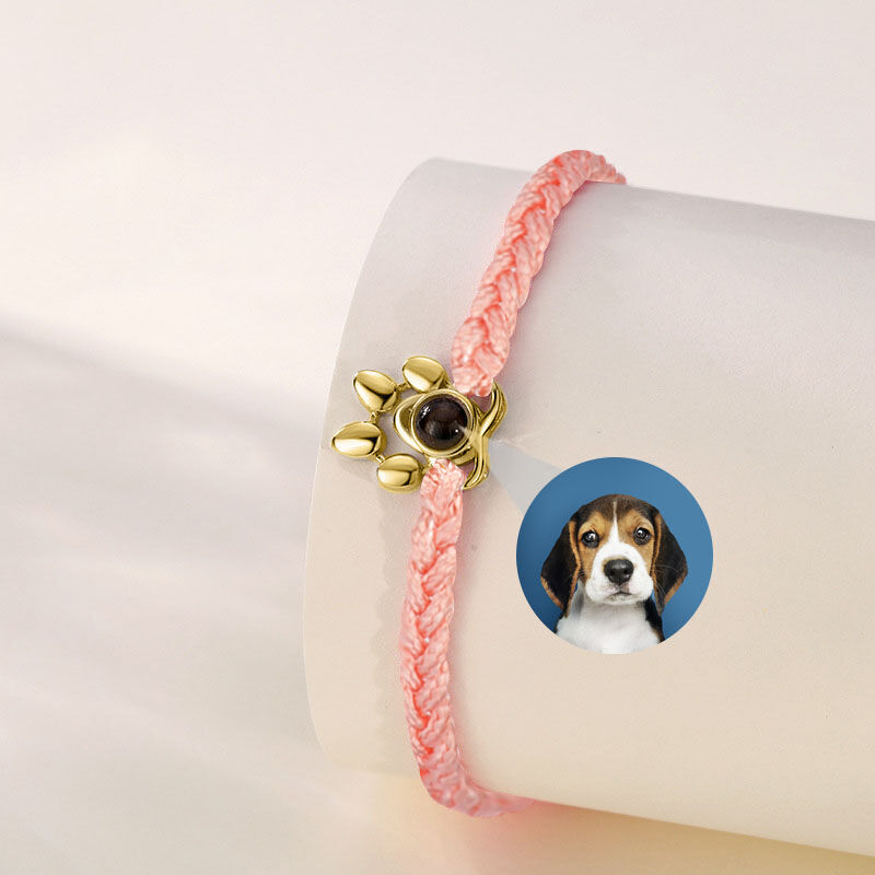 Personnalisé Griffe Photo Projection Bracelet avec cordon rose pour animal de compagnie