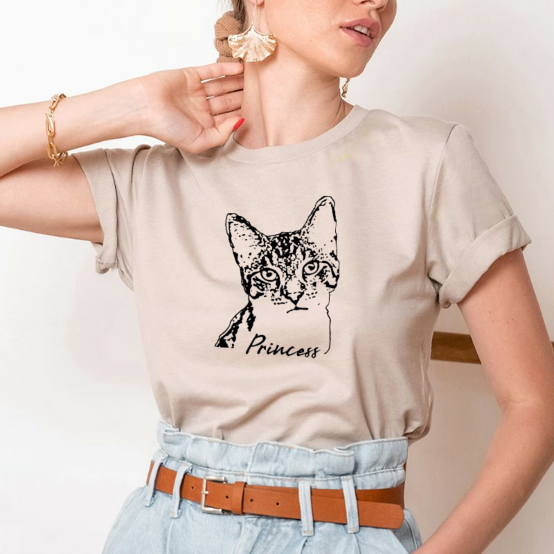 Personalized T-shirt with Custom Pet Sketch Picture and Name for Pet-loving Mom