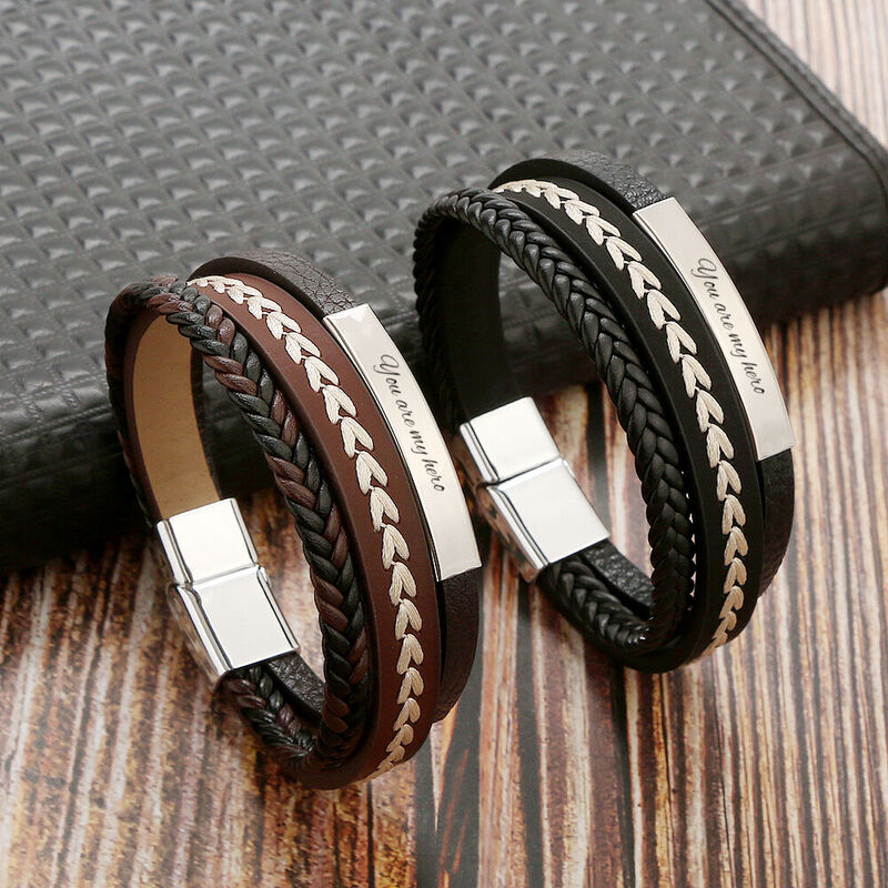 Bracelet en cuir pour homme avec texte personnalisé Cadeau de St Valentin pour lui