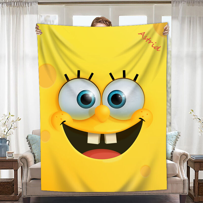 Personalized Name Blanket with Yellow Cute Cartoon Pattern Creative Gift for Favourite Kid