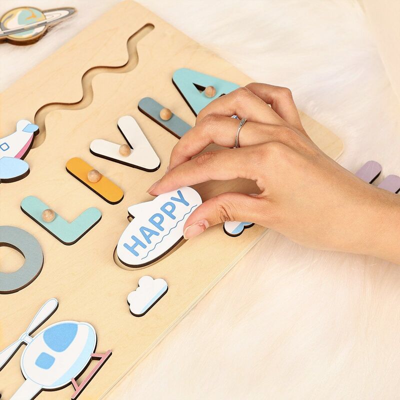 Personalized Baby Name Puzzle With Cute Airplane Pattern Gift For Boys