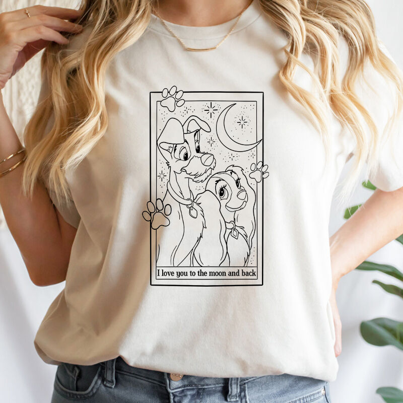 Personalized T-shirt Lady and The Tramp Moon Light Design with Custom Words Gift for Couple