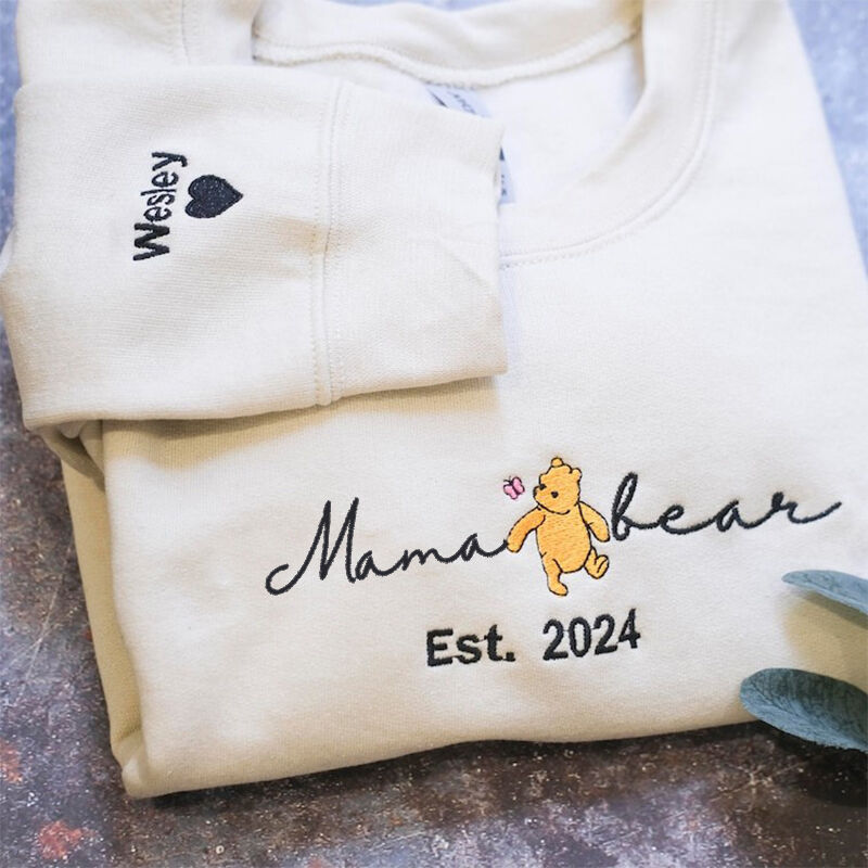 Personalisiertes Sweatshirt bestickt Mama Bär mit benutzerdefinierten Namen Design Warmes Geschenk zum Muttertag