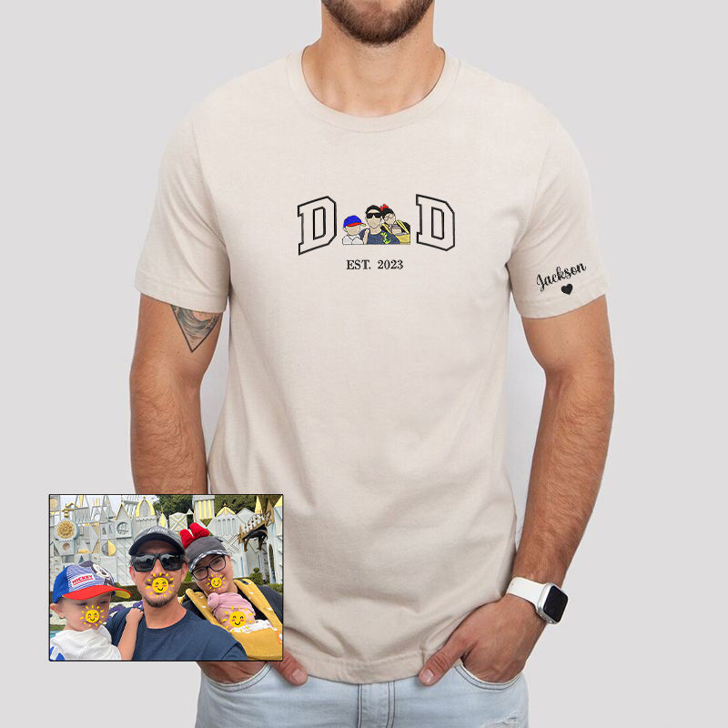 Camiseta Personalizada Bordada Papá con Foto Diseño Personalizado Regalo Único para el Día del Padre