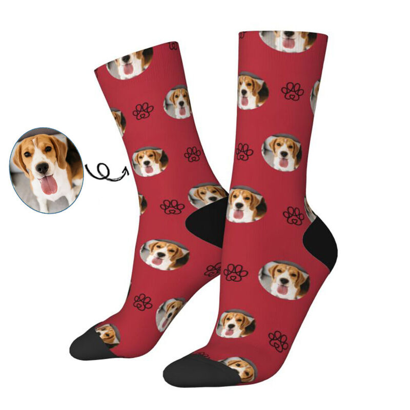 Personalized Face Socks with Line Paw Print Pattern Gift for Pet Owners