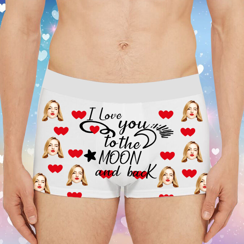 Personalisierte Foto Herren Unterwäsche Boxershorts Cooles Geschenk für ihn "Ich liebe dich bis zum Mond und zurück"