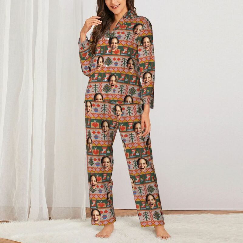 Personalisierte Pyjamas mit individuellem Foto Weihnachtsstil Elemente Festliche Atmosphäre Muster Design Geschenk für die Familie