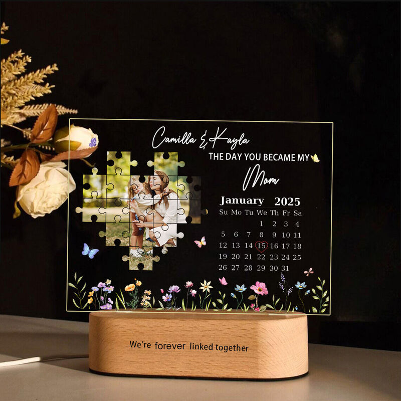 Personalized Picture Night Light with Beautiful Flowers Pattern Important Gift for Mother's Day