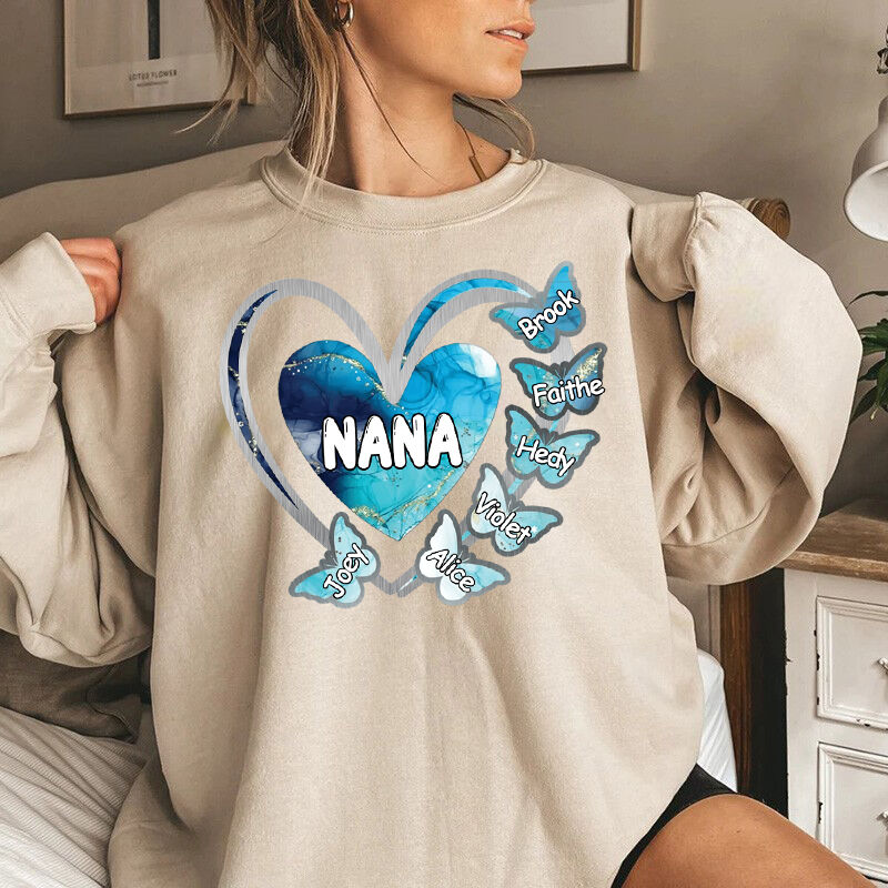 Personalized Sweatshirt Custom Colorful Glitter Heart Butterfly Kids Design Exquisite Mother's Day Gift