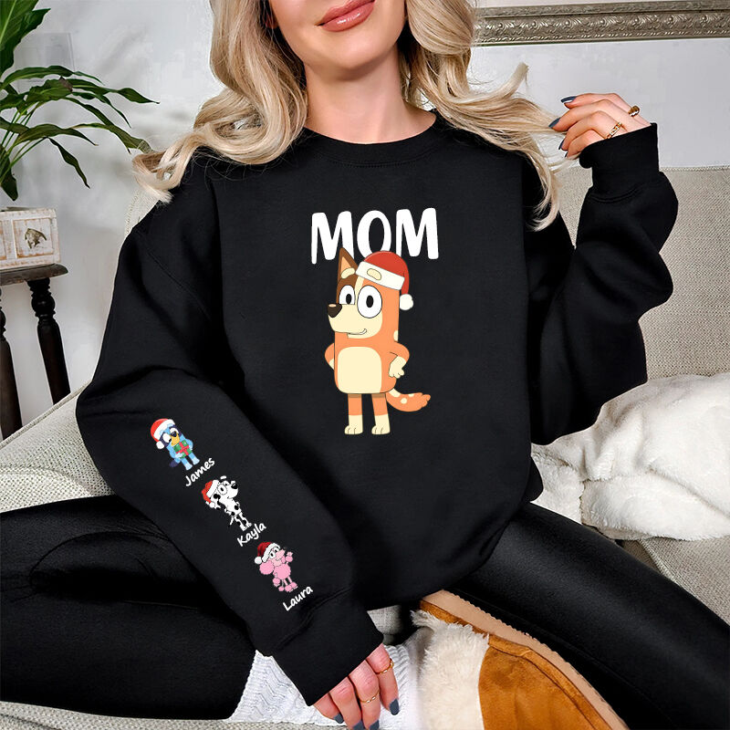 Personalized Sweatshirt Custom Bluey Mama Cartoon Pattern Christmas Design Perfect Gift for Mom