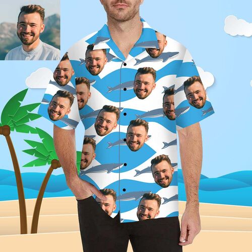 Personalisiertes Gesicht Hai Alloverdruck Herren Hawaiihemd