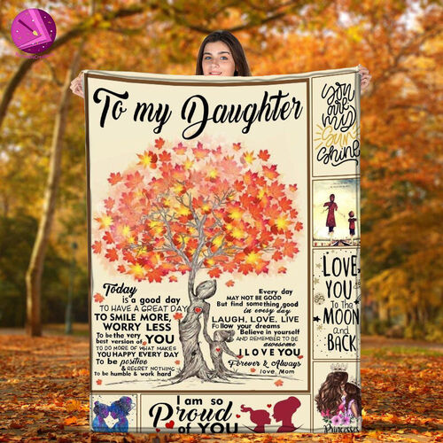 To Daughter from Mom Flannel Blanket Printed with the Tree of Life Pattern