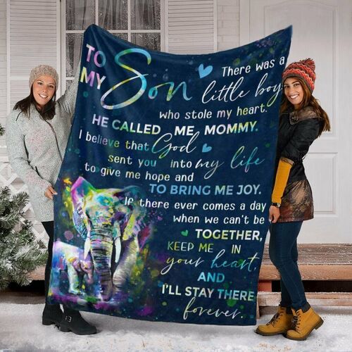 Personalized Love Letter Blanket to Dearest Son from Mom With Colorful Elephant Pattern