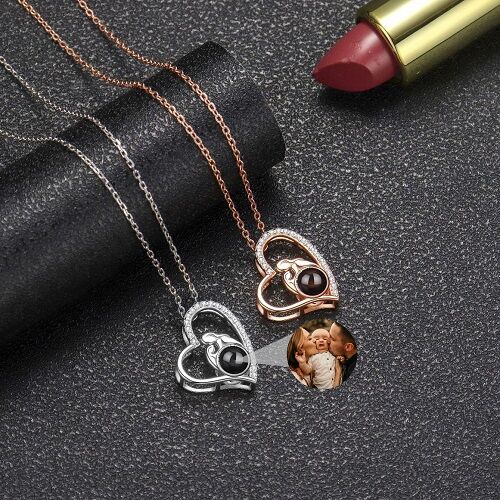 Personalized Heart Photo Projection Necklace With Mom's Hug for Mother