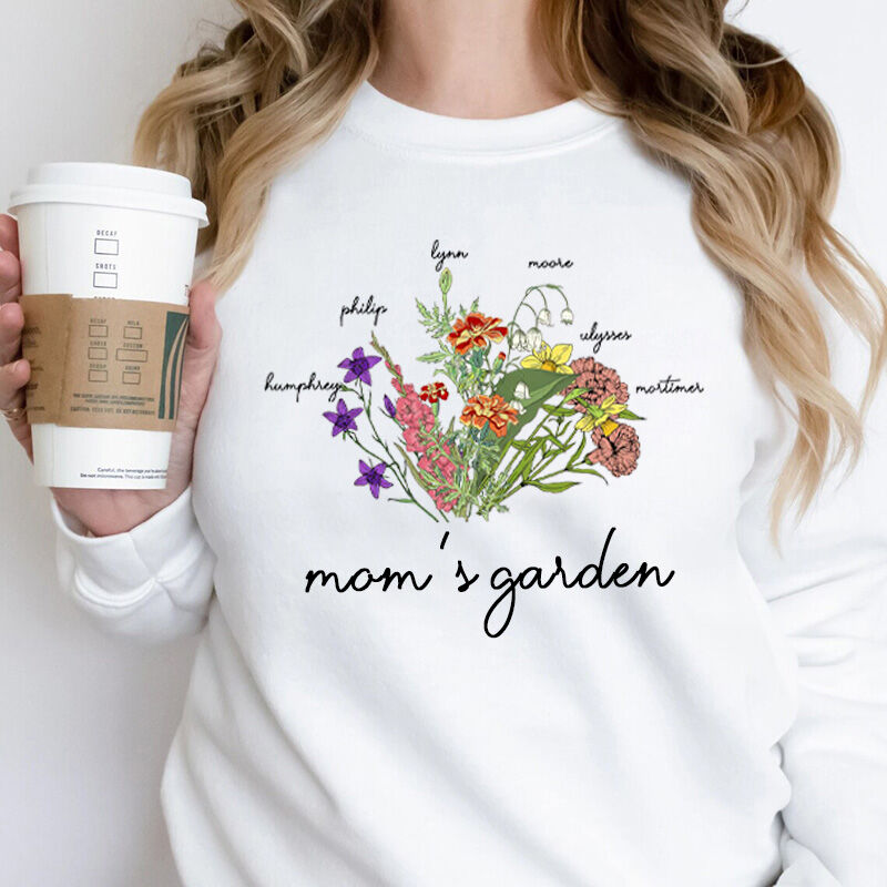 Personalized Sweatshirt Mom's Garden with Custom Name and Flower for Sweet Mom