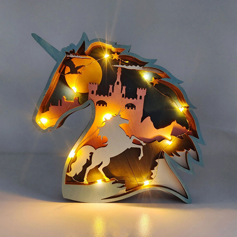 Unicorn 3D Wood Carving Decorative Light Lovely Gift for Children