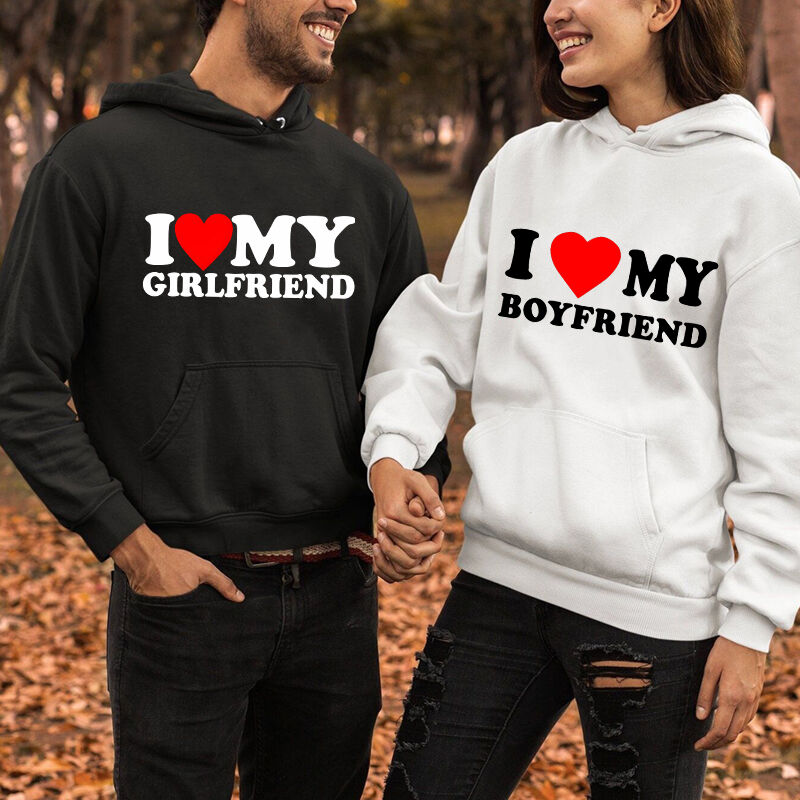 Gepersonaliseerde hoodie Ik hou van mijn vriend en vriendin patroon Valentijnsdag cadeau voor geliefden