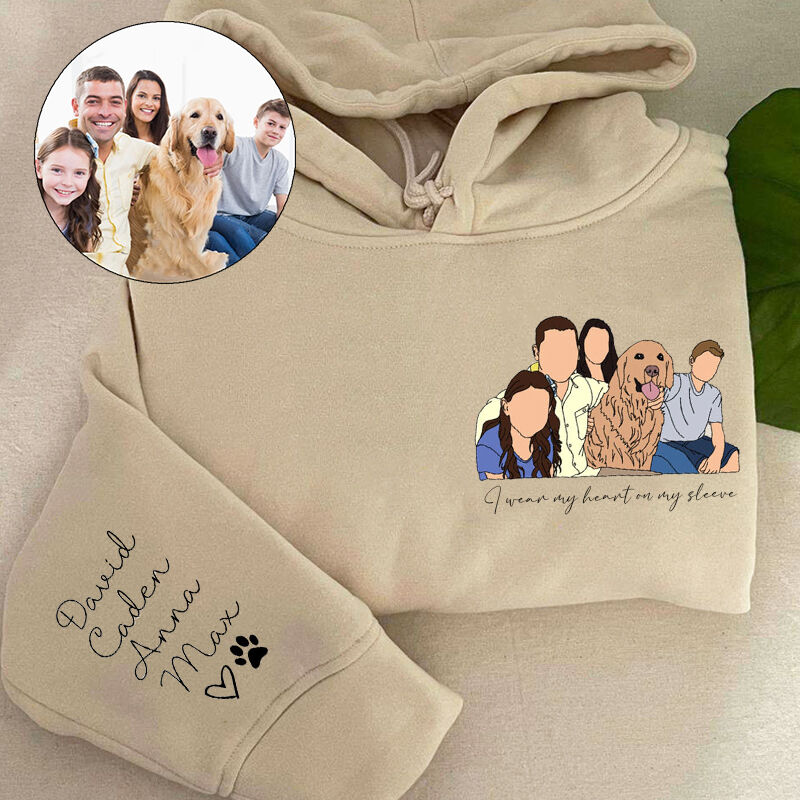 Personalized Hoodie Family Portrait with Custom Names On The Sleeve Perfect Gift for Family