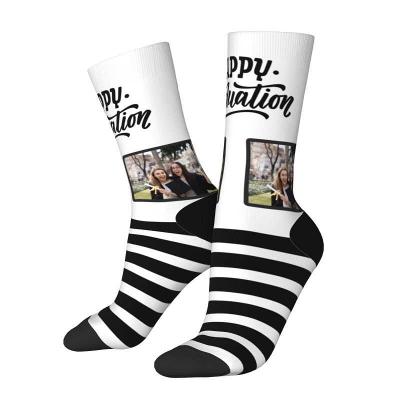 Custom Striped Face Socks 6 Colors Add Photo As Graduation Gift