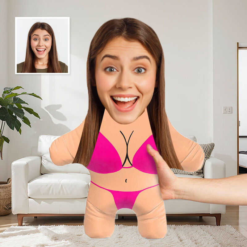 Anpassad fotokudde Hot Pink Bikini Face Pillow Rolig kudde för henne