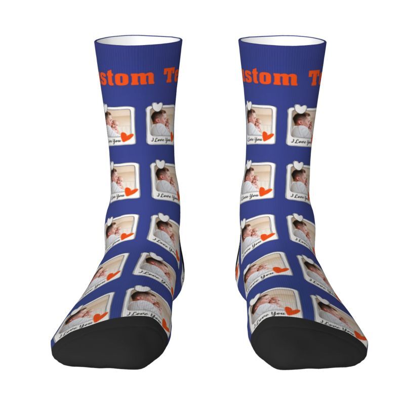 Chaussettes personnalisées avec photo et texte pour cadeau de fête des pères pour papa