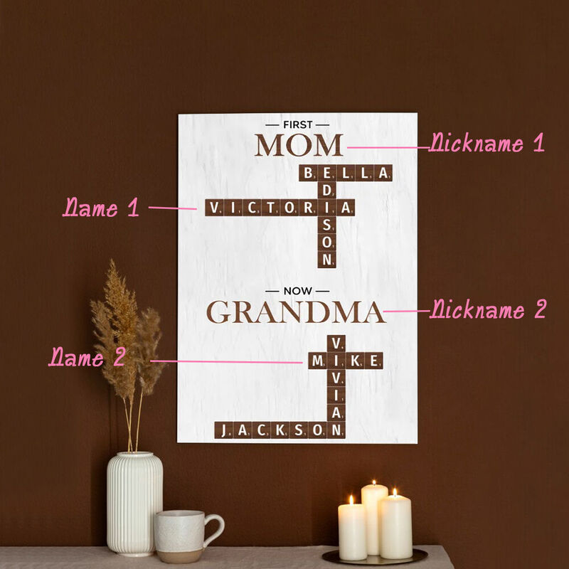 Personalized Name Crossword Canvas Wall Art Best Gift for Mother's Day