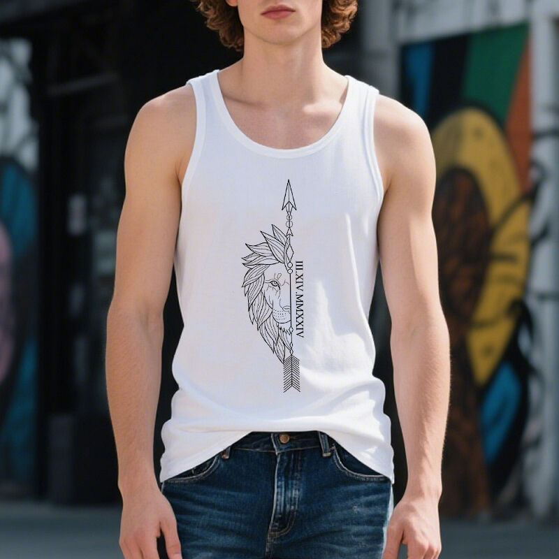 Personalized Tank Top Cool Lion King Couple with Custom Roman Numeral Date Gift for Lovers