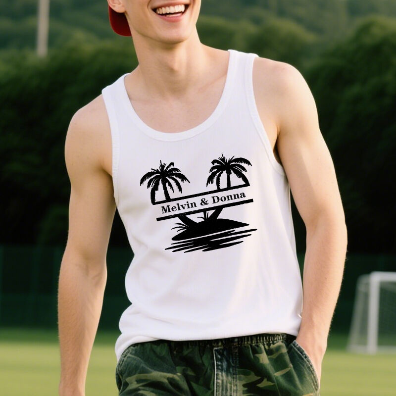 Personalized Tank Top Coconut Tree Island Getaway Style Design Perfect Vacation Gift
