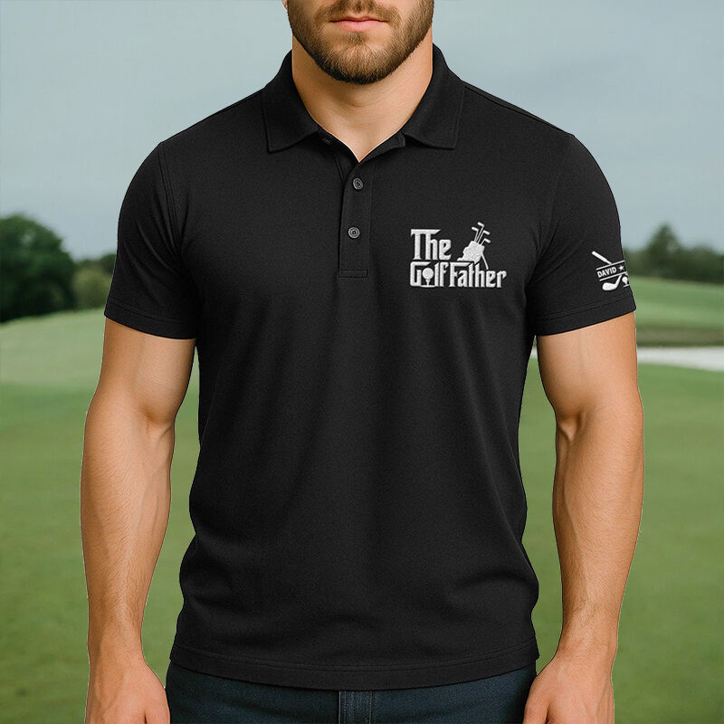 Personalized Name Embroidered Polo Shirt with Golf Bag Pattern Creative Gift for Father