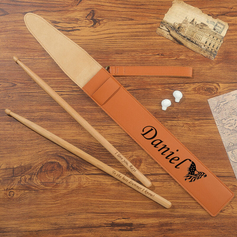 Personalisierter Leder-Drumstick-Halter Drumstick-Tasche mit einem Paar Drumsticks Geschenk für Schlagzeuger