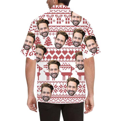 Custom Face Christmas Cross Stitch Men's All Over Print Hawaiian Shirt