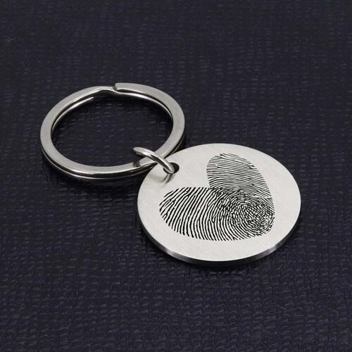 Custom Round Engraved Double Fingerprint Keychain