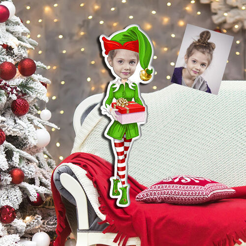Custom Face Pillow Elegant Girl Holding a Gift 3D Portrait Personalized Photo Pillow Christmas Gift