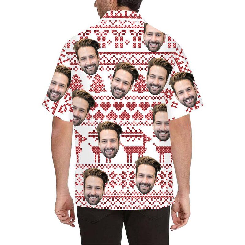 Chemise hawaïenne pour homme avec impression sur tout le visage de Noël et point de croix