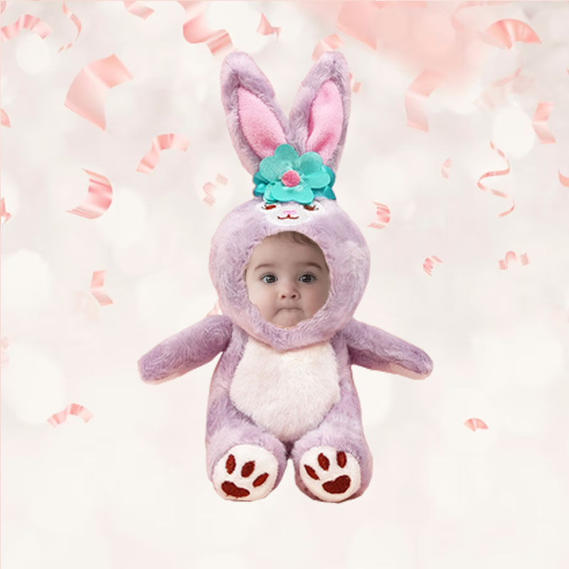 Personalized 3D Custom Face Doll Purple Rabbit Plush Doll Keychain