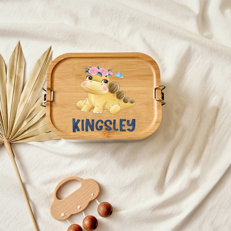 Personalized Lunch Box Custom Name With Cute Dinosaur For Kid