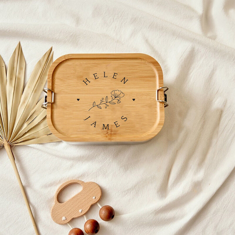 Personalized Lunch Box Custom Lettering With Beautiful Flowers