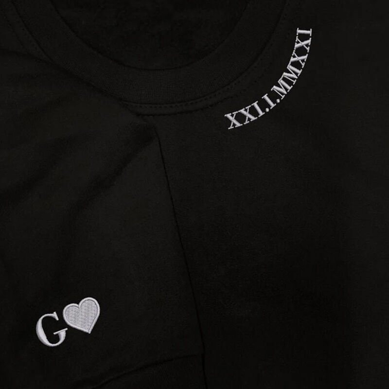 Personalized T-shirt Embroidered Roman Numeral Date and Initial Perfect for Couple's Anniversary