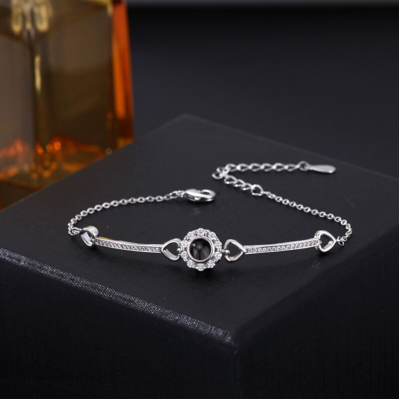 Personalized Projected Picture Bracelet With Round Pendant And Diamonds Warm Birthday Gift For Her