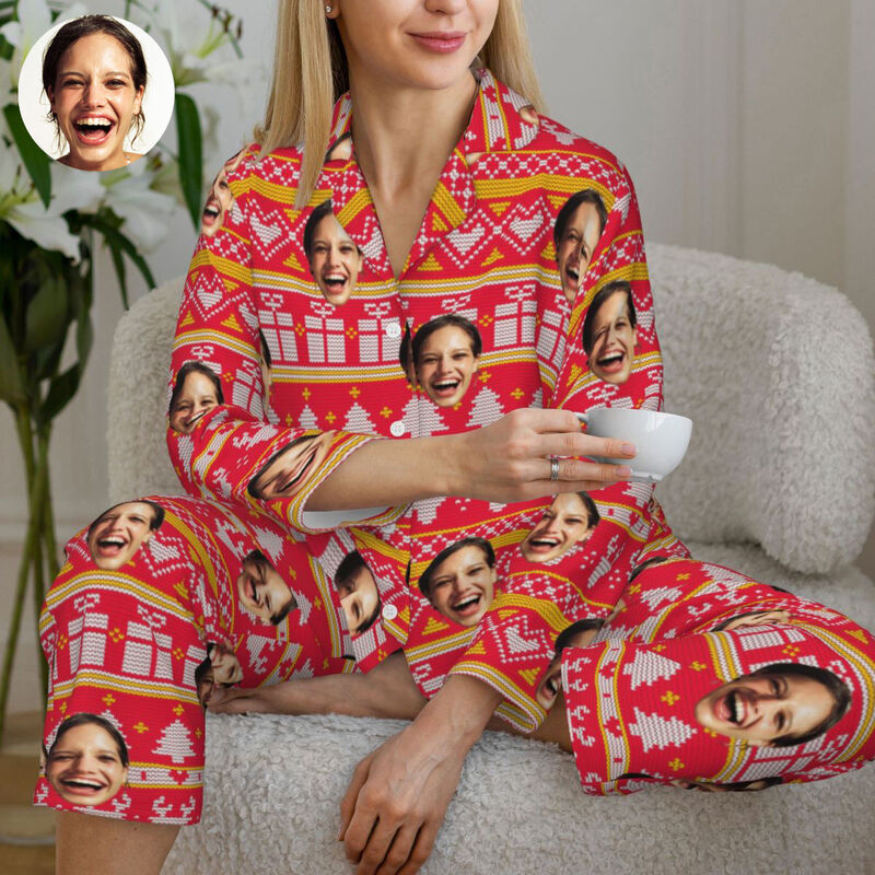 Personalized Pajamas Custom Photo Christmas Elements Arrangement Pixel Style Pattern Gift for Loved One