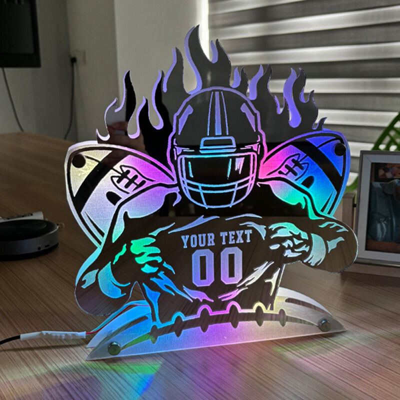 Personalized Rugby Player Mirror Lamp With Customized Numbers And Names For Rugby Lovers