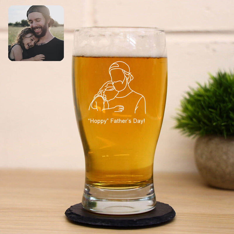 Personalized Picture Beer Glass with Custom Text Funny Present for Father's Day