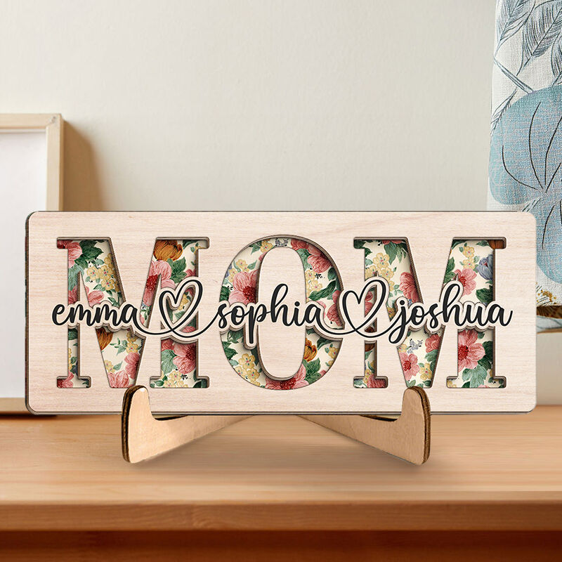 Personalized Frame Mom Wooden Sign with Custom Names Blossom Setting Design Perfect Mother's Day Gift