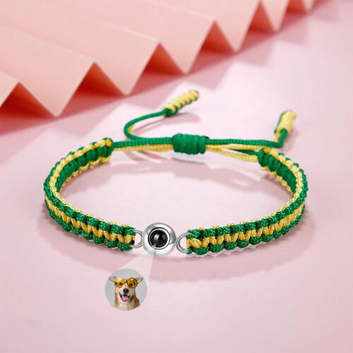 Personalized Round Projection Bracelet Red and Green Mixed Braided Rope for Christmas