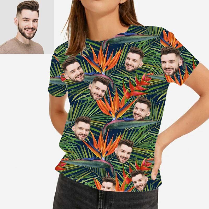 Custom Face Women's Hawaiian T-Shirt With Grass