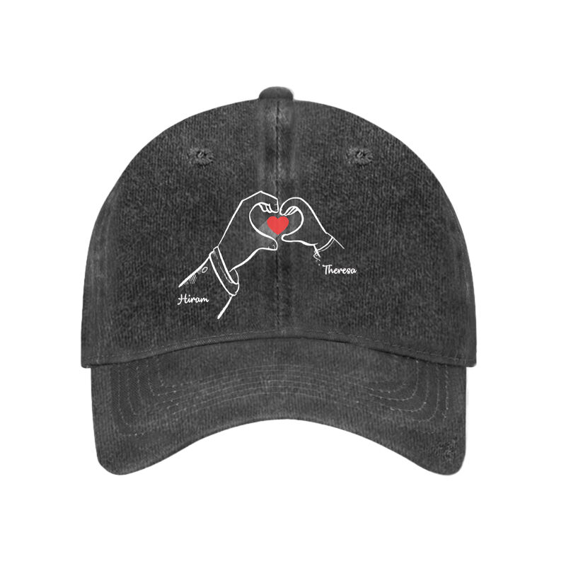 Personalized Hat Dad and Kid Hand Heart Design with Custom Name for Dear Dad